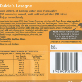 Real Meals Dulcie's Lasagne